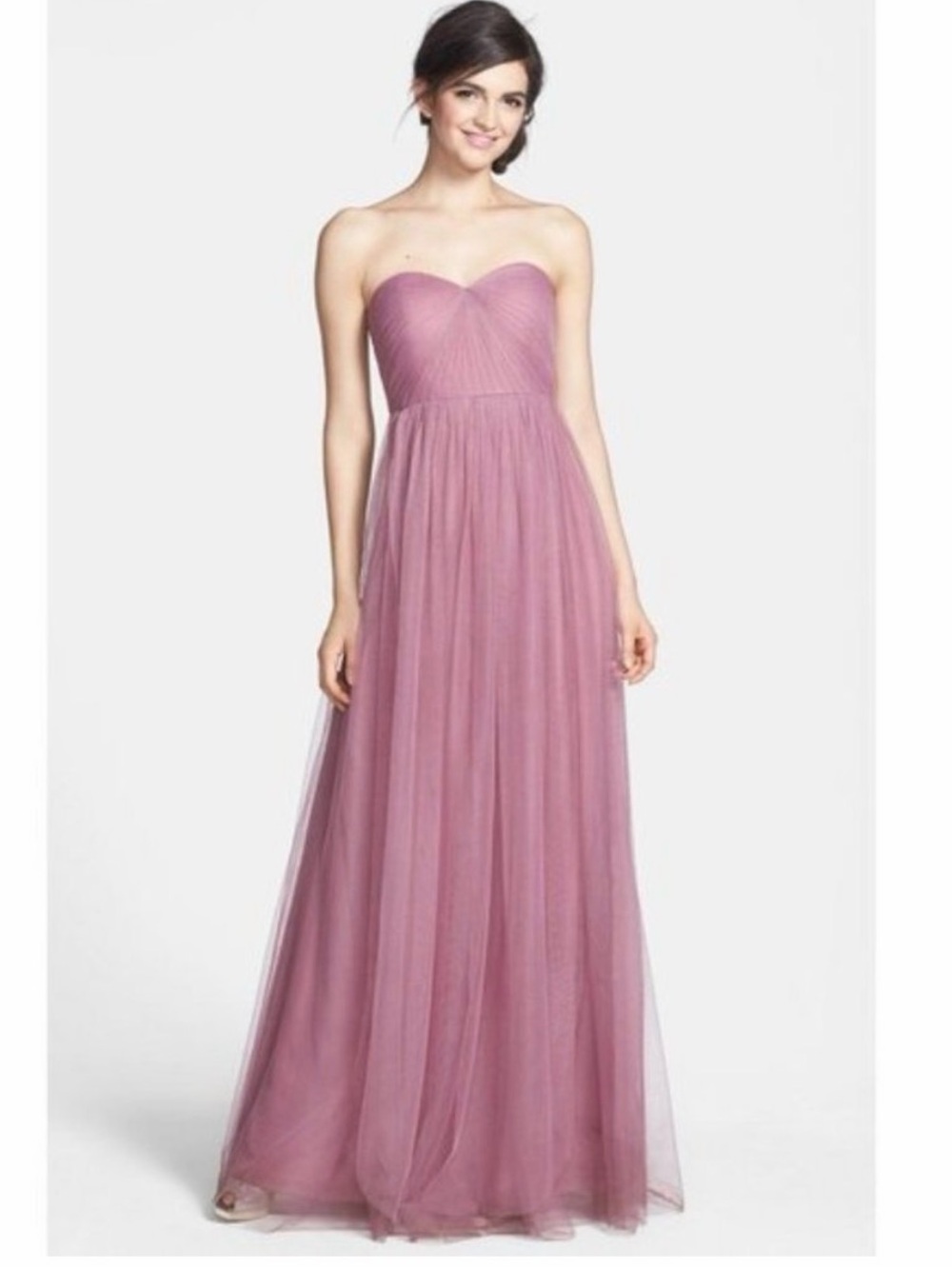 Jenny Yoo Annabelle Convertible Tulle Column Chiffon Strapless Dress, size 2